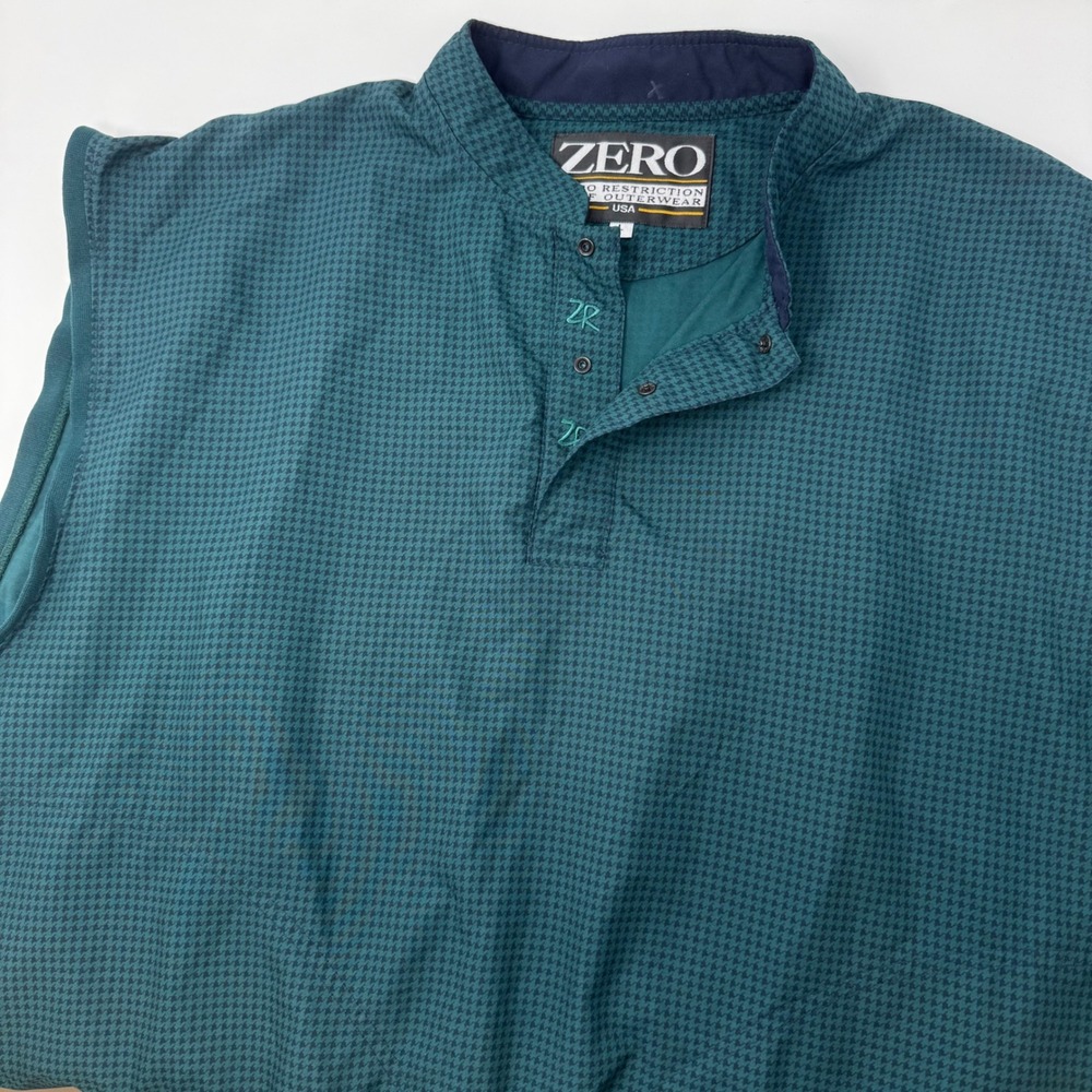 Zero Restriction Mens Large Teal Houndstooth Golf Vest Windbreaker USA Made Mock